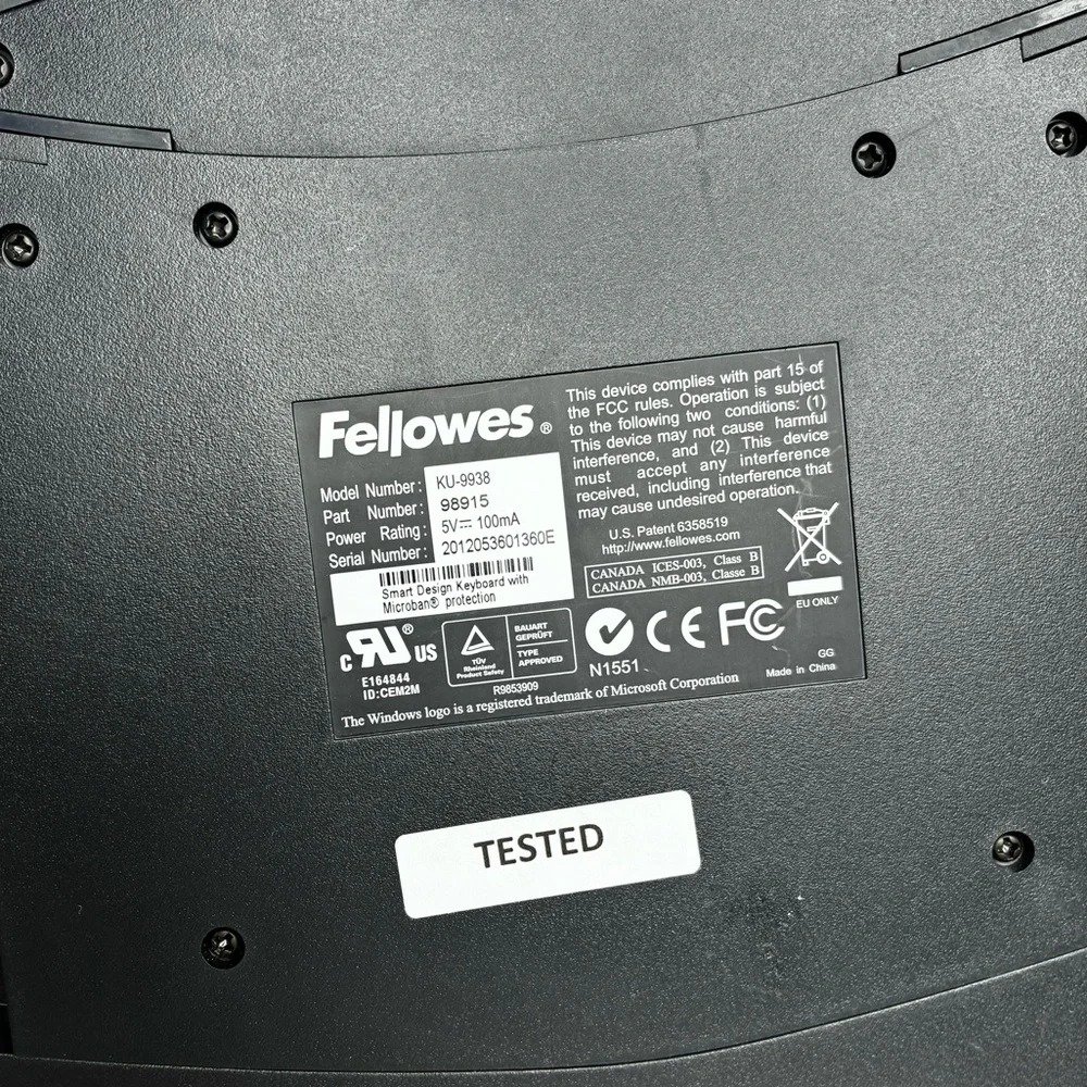 Fellowes Microban Ergonomic Wired USB Keyboard KU-9938 /‎ 98915 Gray Black GUC